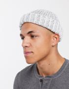Asos Design Slouchy Chunky Beanie In White And Gray Twist
