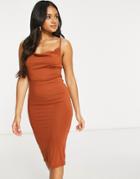 Asos Design Cami Cowl Neck Midi Dress In Rust-orange