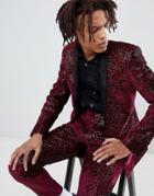 Asos Edition Super Skinny Tuxedo Suit Jacket In Allover Burgundy Sequin - Red