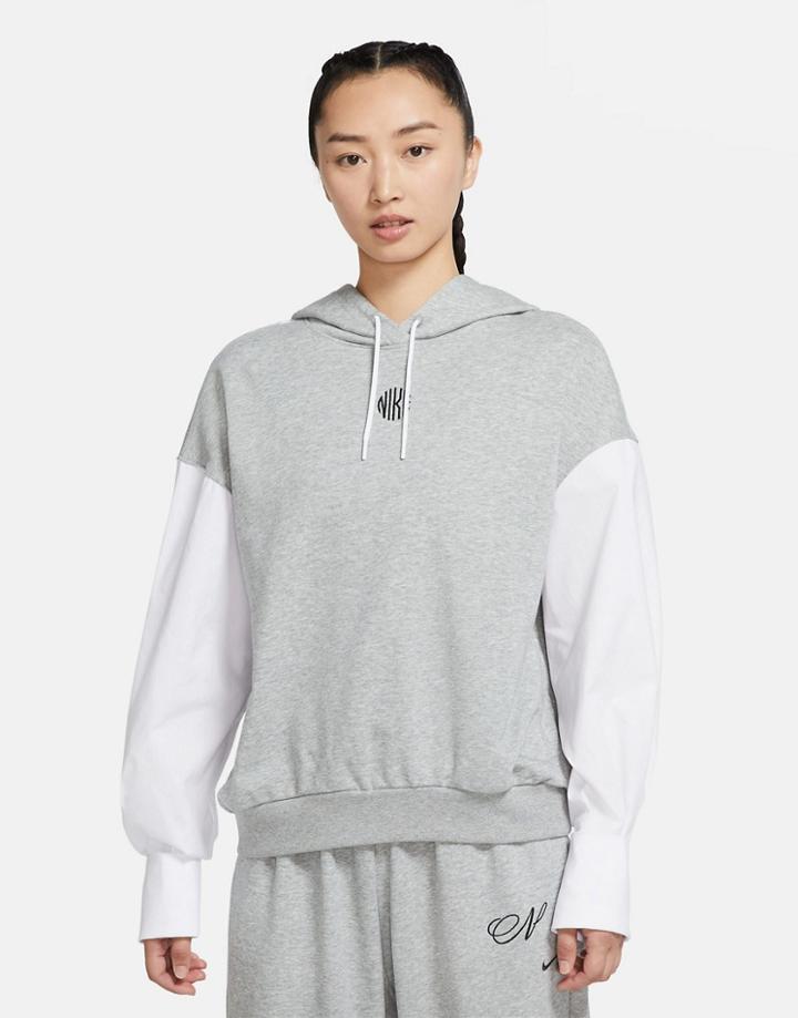 Nike Icon Clash Oversized Hoodie In Gray Heather-grey