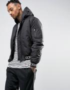 Asos Bomber Jacket With Hood And Slogan Rib - Black