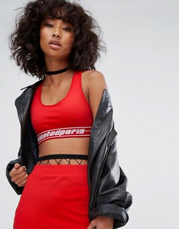 Wasted Paris Crop Top With Sports Logo Tape Co-ord - Red