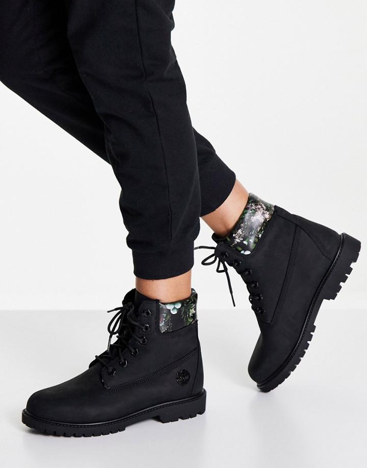 Timberland 6 Inch Heritage Cupsole Floral Boots In Black