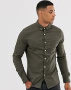 Asos Design Skinny Fit Oxford Shirt In Khaki