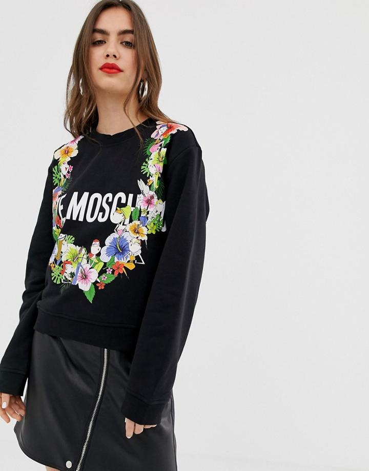 Love Moschino Tropical Floral Print Logo Sweatshirt - Black