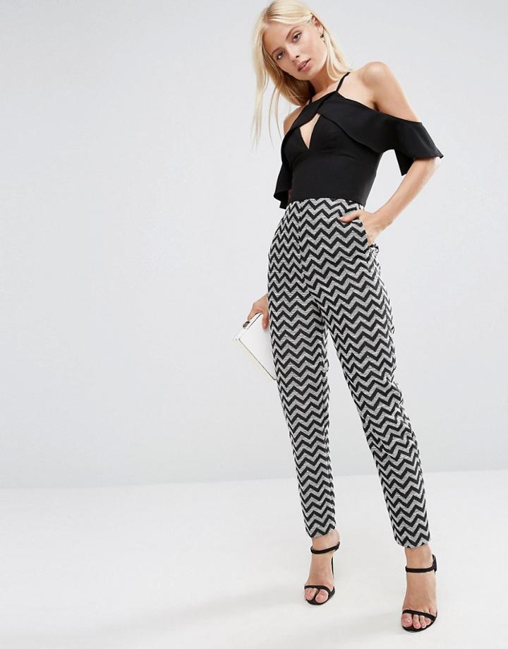 Asos Ruffle Jumpsuit With Chevron Contrast - Multi