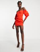 River Island Bardot Scuba Mini Dress In Red