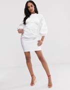 Asos Design Ruched Mini Dress In Twill-white
