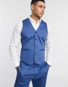 Asos Design Wedding Slim Suit Suit Vest In Blue Stretch Cotton-blues