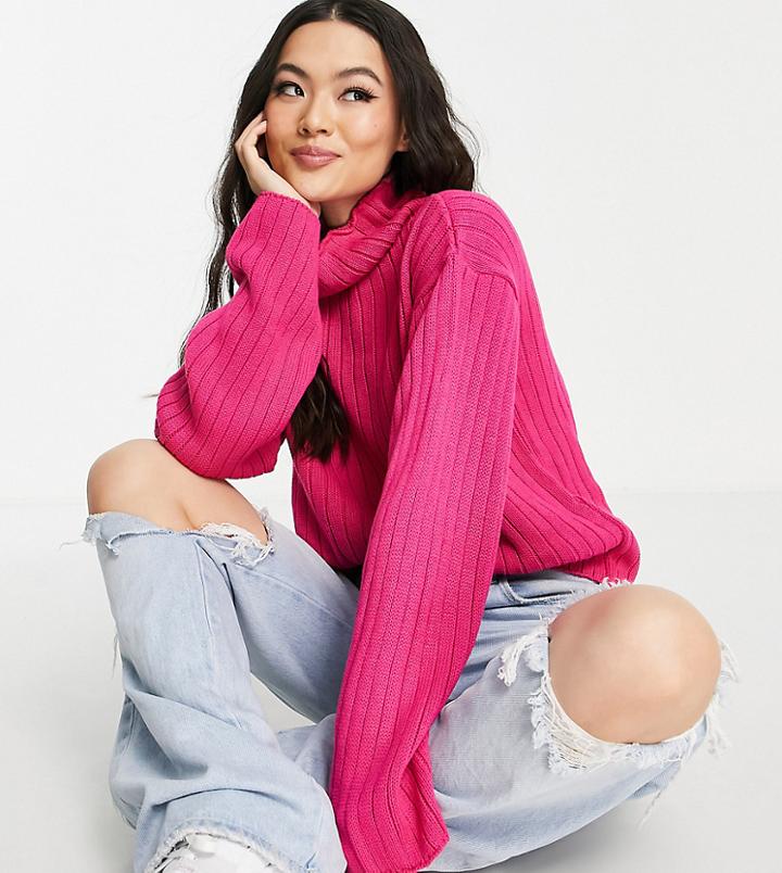 Missguided Ribbed High Neck Sweater In Hot Pink - Part Of A Set