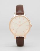 Asos Large Face Clean Dial Watch - Brown