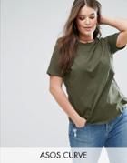 Asos Curve Contrast Ribbed Yoke Panel T-shirt - Green