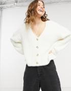 New Look Fluffy Ribbed Cardigan In White