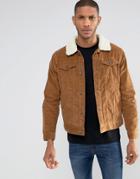Brave Soul Cord Jacket With Fleece Collar - Tan