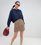 New Look Leopard Print Denim Skirt-brown