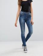 Noisy May Lucy Mid Waist Skinny Jeans With Distressing - Blue
