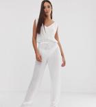 South Beach Exclusive Drawstring Beach Jumpsuit In White-pink