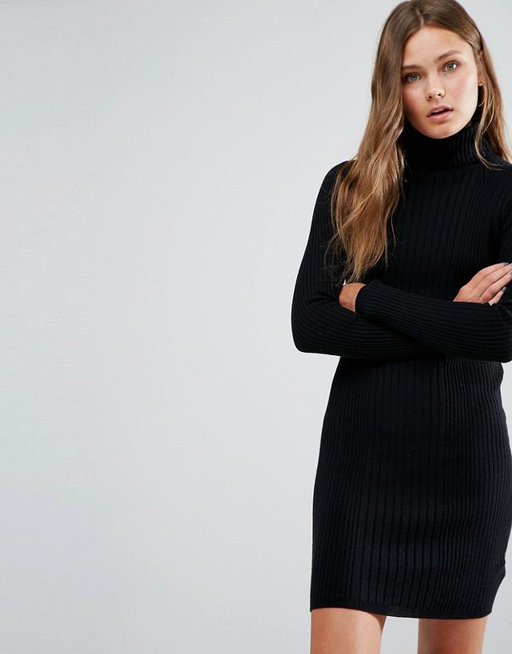 New Look Ribbed Roll Neck Mini Dress - Black