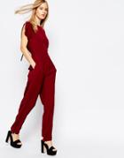 Lost Ink Wide Leg Jumpsuit With Open Back - Burgundy