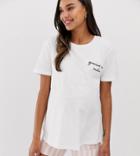 Asos Design Maternity Mix & Match Stripe Pyjama Embroidered T-shirt In 100% Modal-pink