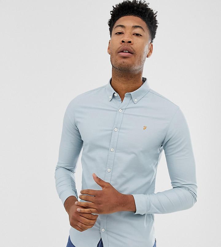 Farah Skinny Fit Button Down Oxford Shirt In Light Blue - Blue