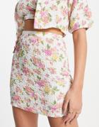 Asos Design Shirred Mini Skirt In Floral Print - Part Of A Set-multi