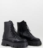 Truffle Collection Wide Fit Super Chunky Lace Up Boots In Black Faux Leather