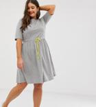 Junarose T-shirt Dress With Contrast Waist Tie-gray