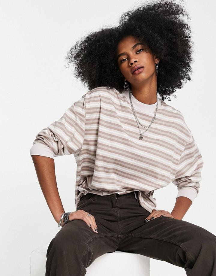 Topshop Stripe Long Sleeve Tee In Neutral