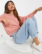 Asos Design Sweater With Collar And Volume Sleeve In Dusky Pink-green