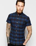 Asos Skinny Shirt With Buffalo Plaid In Blue With Short Sleeves - Blue