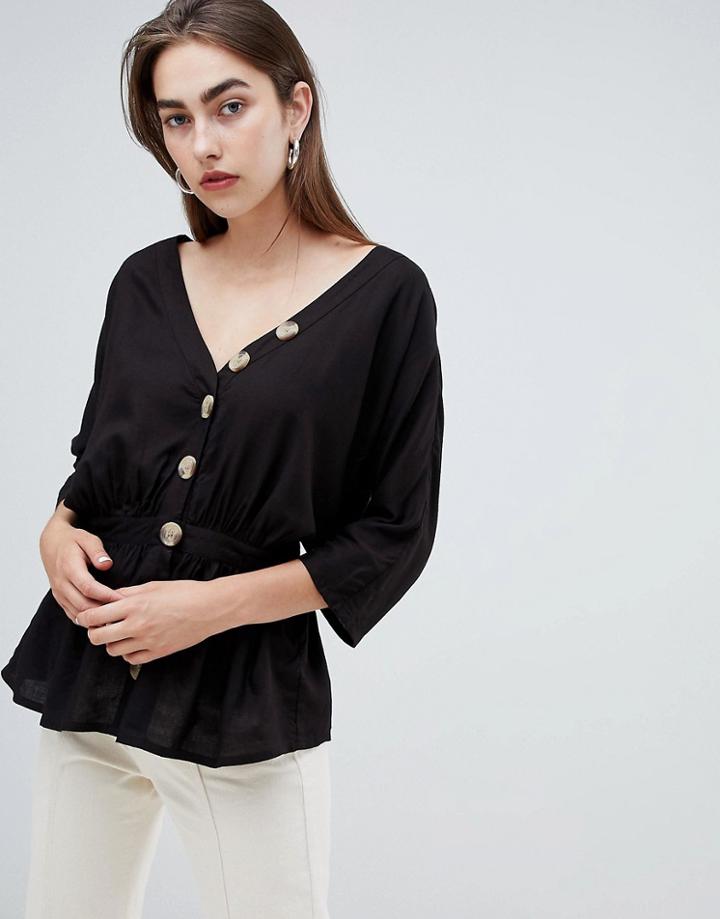 Asos Design Casual Button Front Top - Black