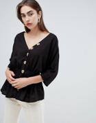 Asos Design Casual Button Front Top - Black