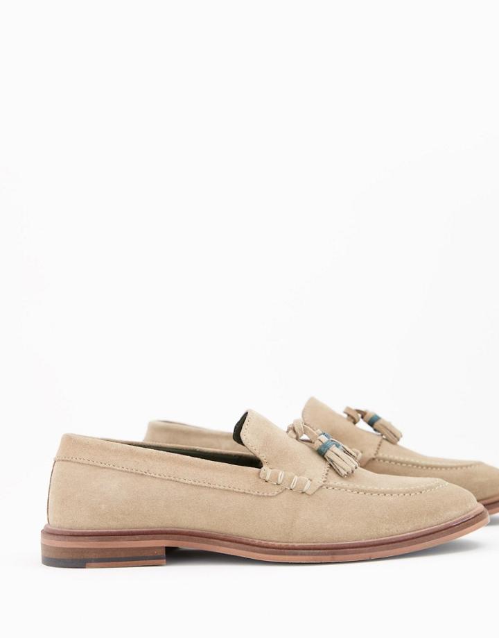 Walk London West Tassel Loafers In Beige Suede-neutral
