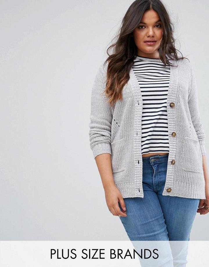 Brave Soul Plus Rib Cardigan - Gray