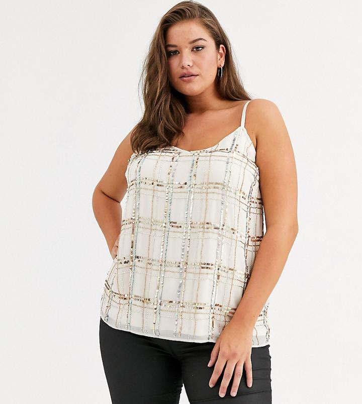 Simply Be Embellished Cami Top In Cream-pink