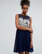 Little Mistress Embroidered A-line Dress - Navy
