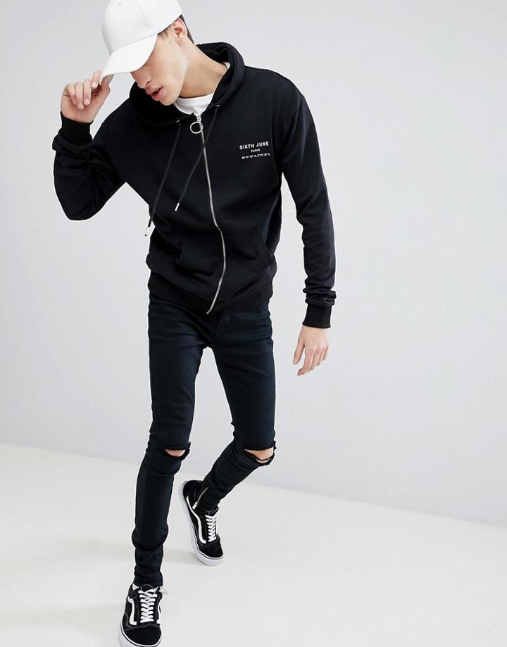 Sixth June Logo Hoodie In Black - Black