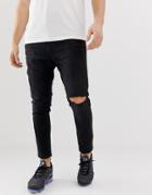 Bershka Carrot Fit Jeans With Rips In Black - Black