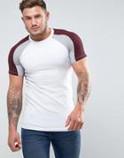 Asos Muscle Fit T-shirt With Double Contrast Raglan - White