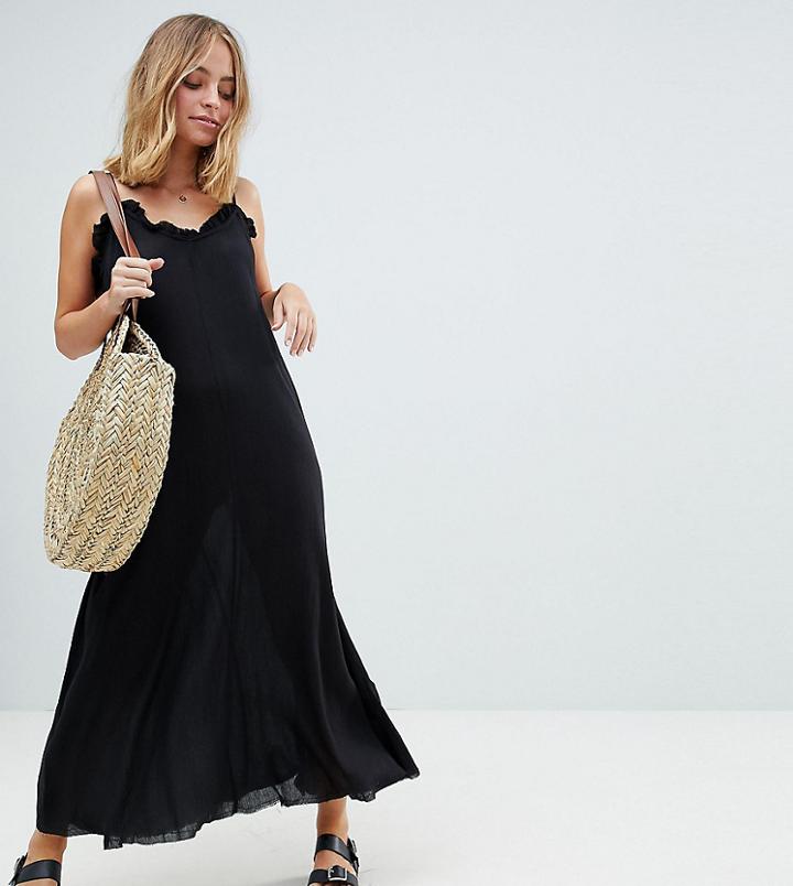 Asos Petite Scoop Back Maxi Dress In Crinkle - Black