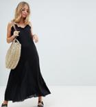 Asos Petite Scoop Back Maxi Dress In Crinkle - Black