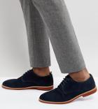 Silver Street Wide Fit Duke Derby Shoes In Navy Suede - Blue