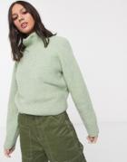 Weekday Raquel Roll Neck Ribbed Sweater In Light Green Melange