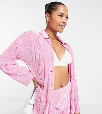 Miss Selfridge Petite Oversized Plisse Shirt-pink