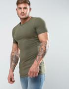 Asos Extreme Muscle Longline T-shirt In Green - Green