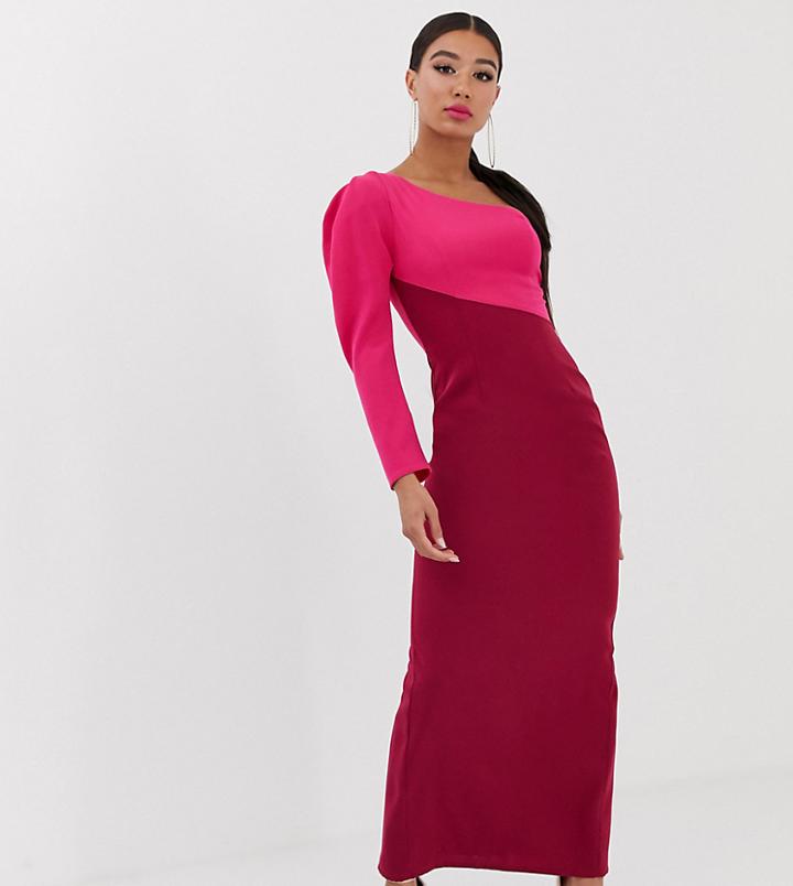 Yaura One Shoulder Contrast Maxi Dress In Multi
