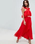 The Jetset Diaries Sintra Ruffle Wrap Midi Skirt-red