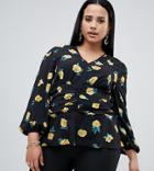 Fashion Union Plus Long Sleeved Plunge Front Top - Black