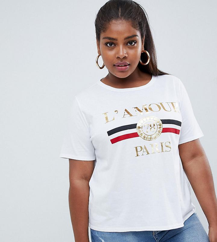 Boohoo Plus Amour Slogan T-shirt In White - White